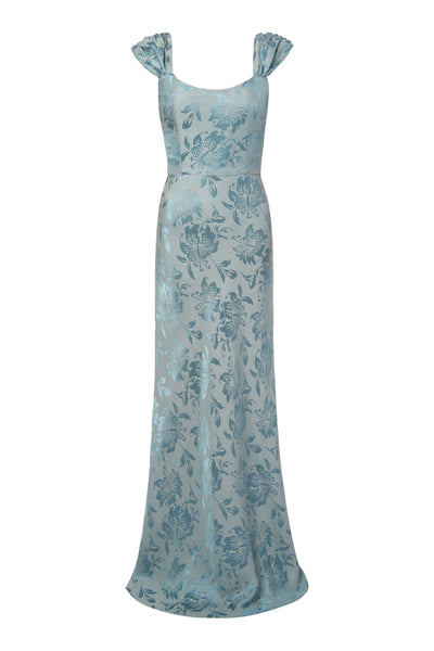 Florence Teal Floral Jacquard Gown | Over The Moon