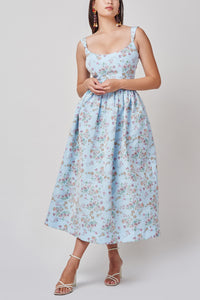 Apple Blue Ikat Floral Full Skirt Corset Dress