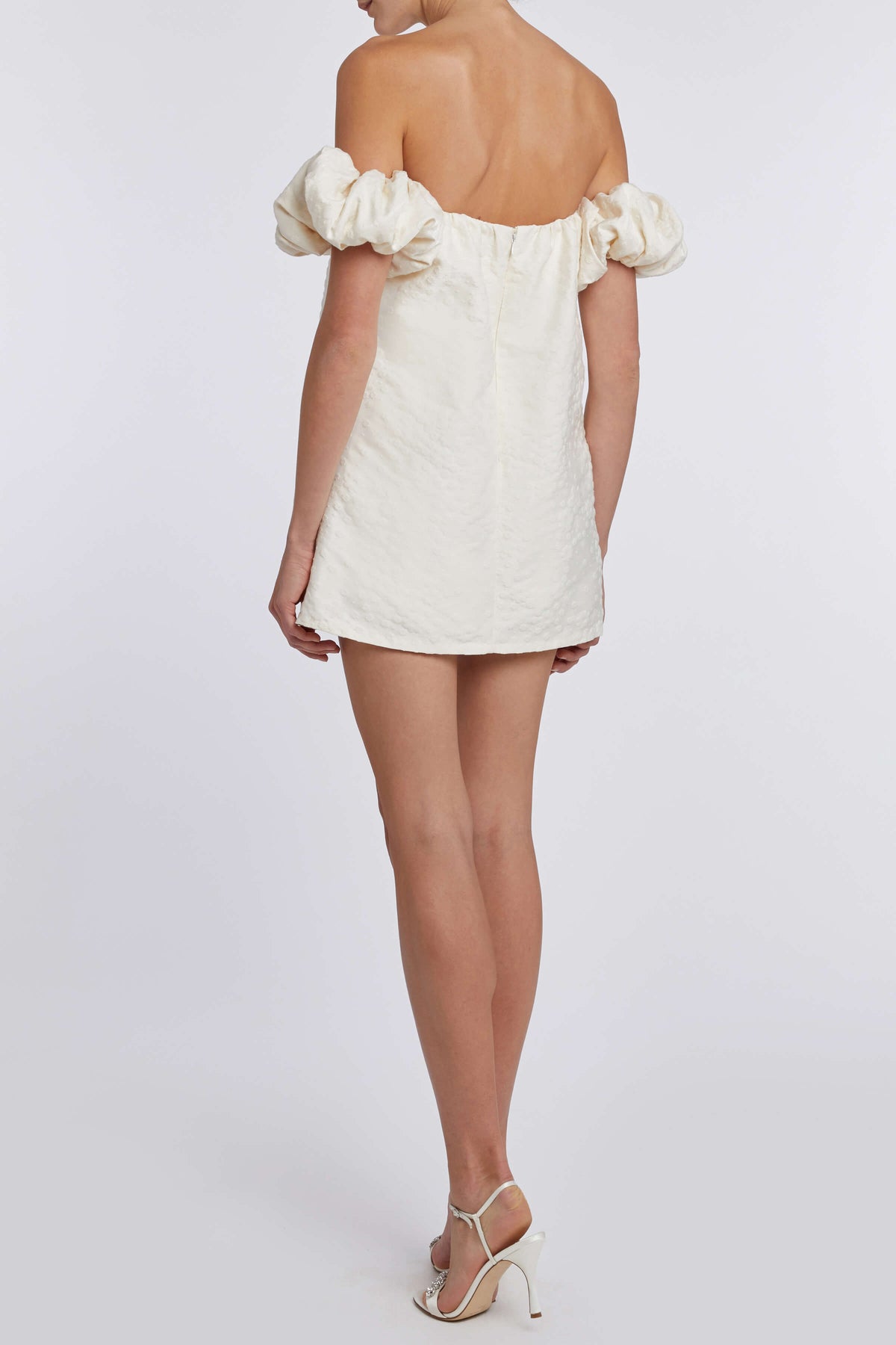 Brigitte Ivory Daisy Brocade Off-the-Shoulder Mini Dress