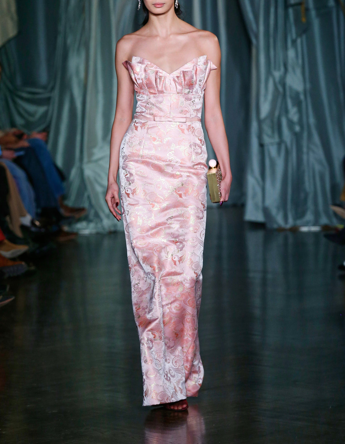 Rita Pink Butterfly Brocade Column Gown