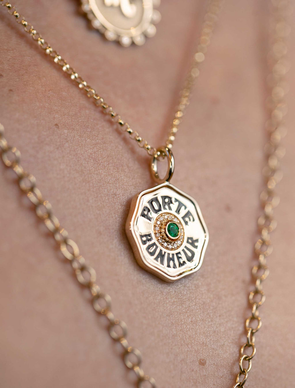 Mini Porte Bonheur Necklace with Diamond Halo
