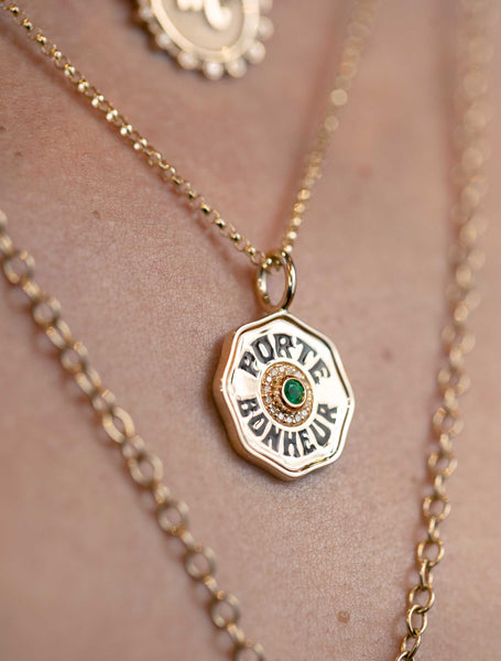 Mini Porte Bonheur Necklace with Diamond Halo | Over The Moon