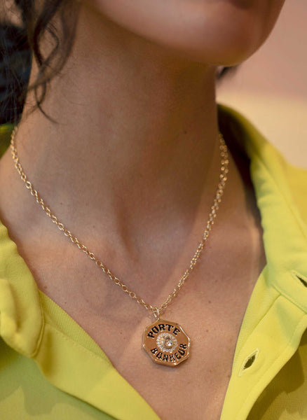 Large Enamel Porte Bonheur Necklace with Diamond Halo | Over The Moon