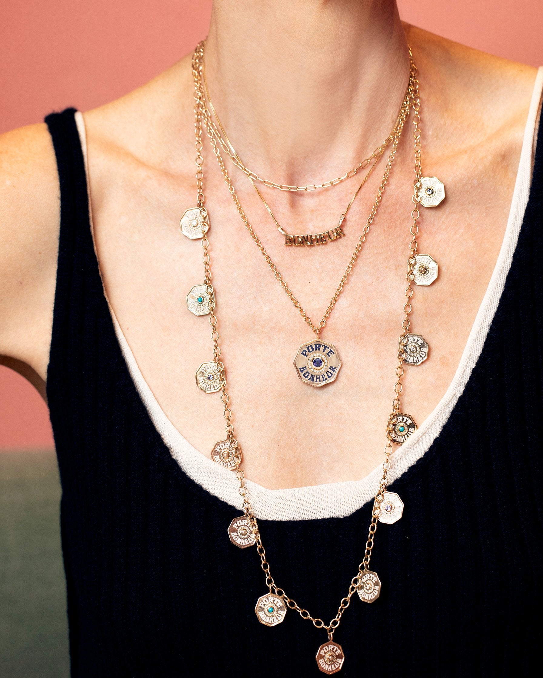 Large Enamel Porte Bonheur Necklace with Diamond Halo | Over The Moon
