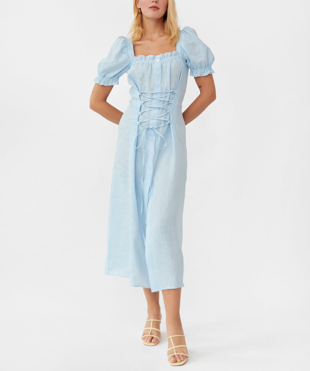 Marquise Linen Dress in Azure Blue XS / Azure Blue Marquise Linen Dress in Azure Blue XS / Azure Blue