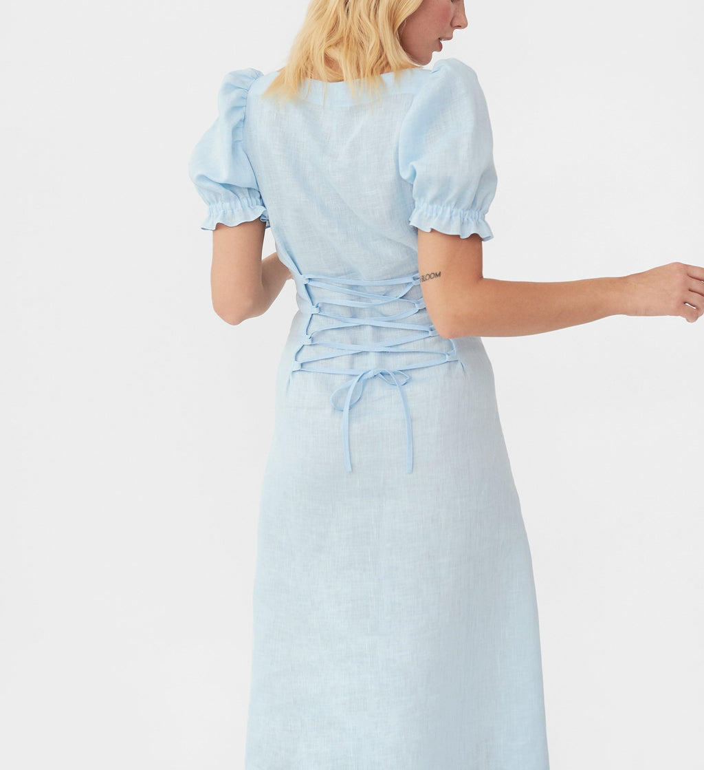 Marquise Linen Dress in Azure Blue XS / Azure Blue