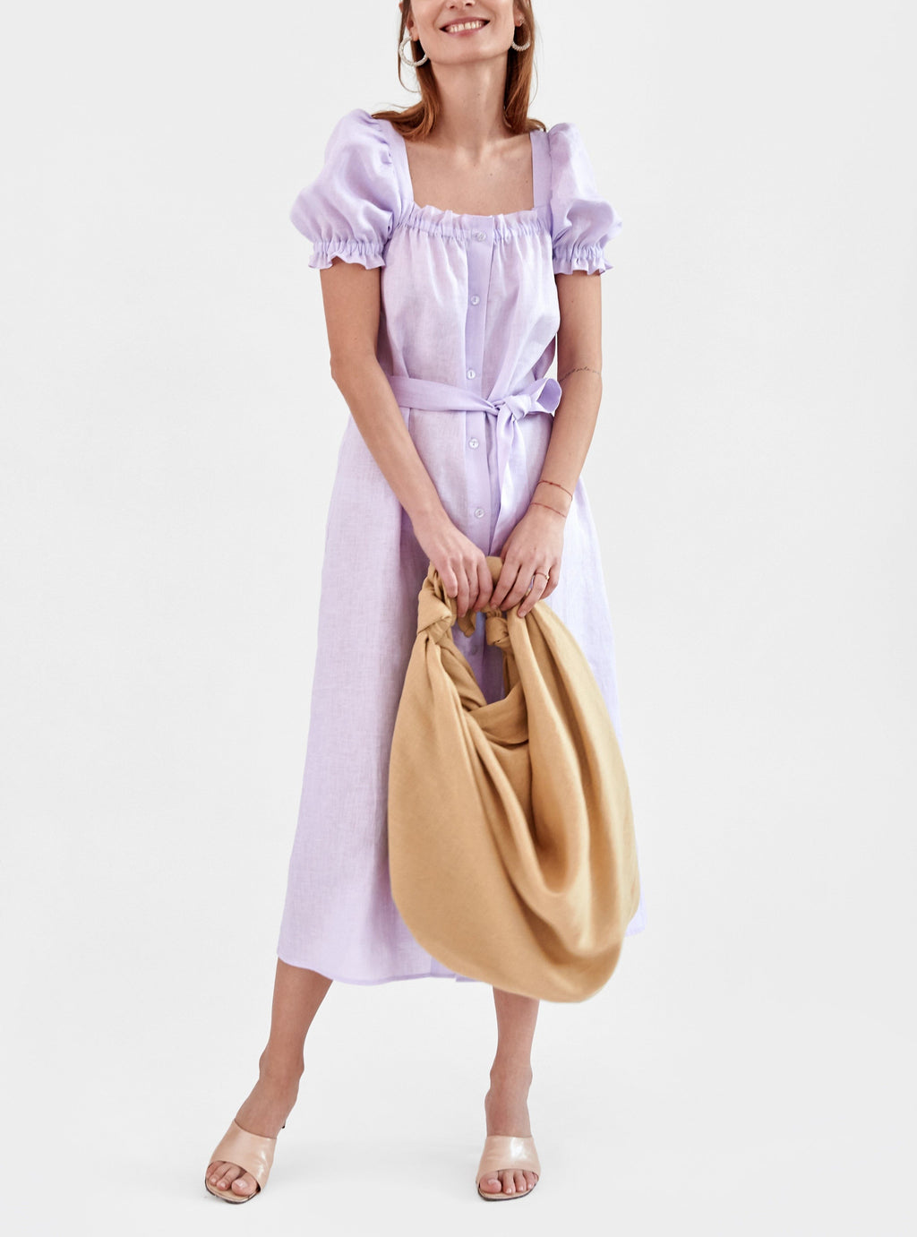 Brigitte Linen Maxi Dress in Lavender L / Lavender