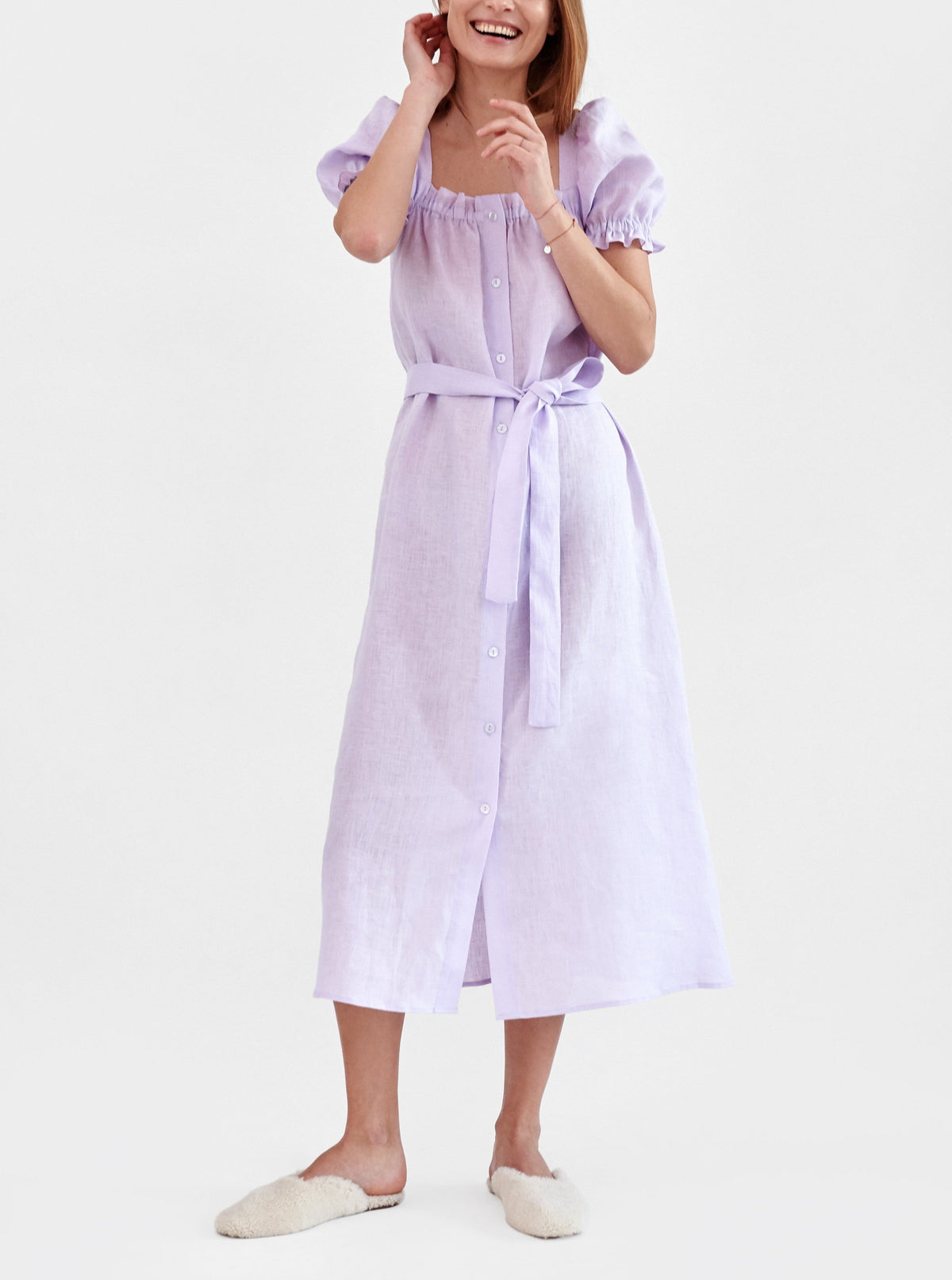 Brigitte Linen Maxi Dress in Lavender | Over The Moon
