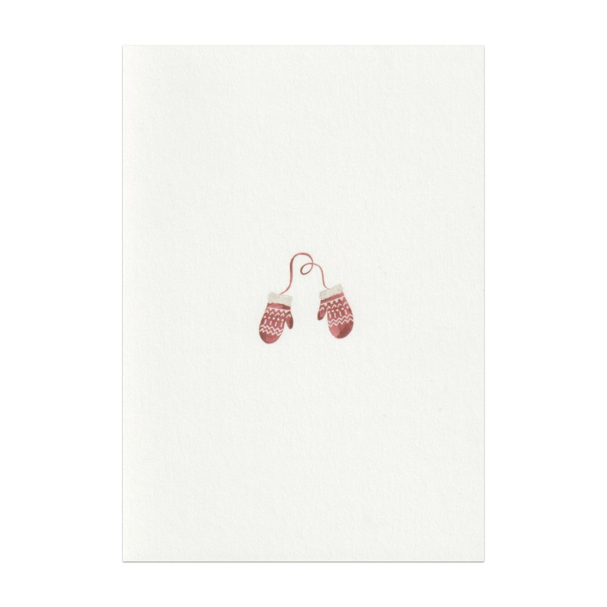 Luxury Christmas Card by Memo Press with a watercolour illustration of a pair of red and white mittens and comes with an oat envelope made in Britain