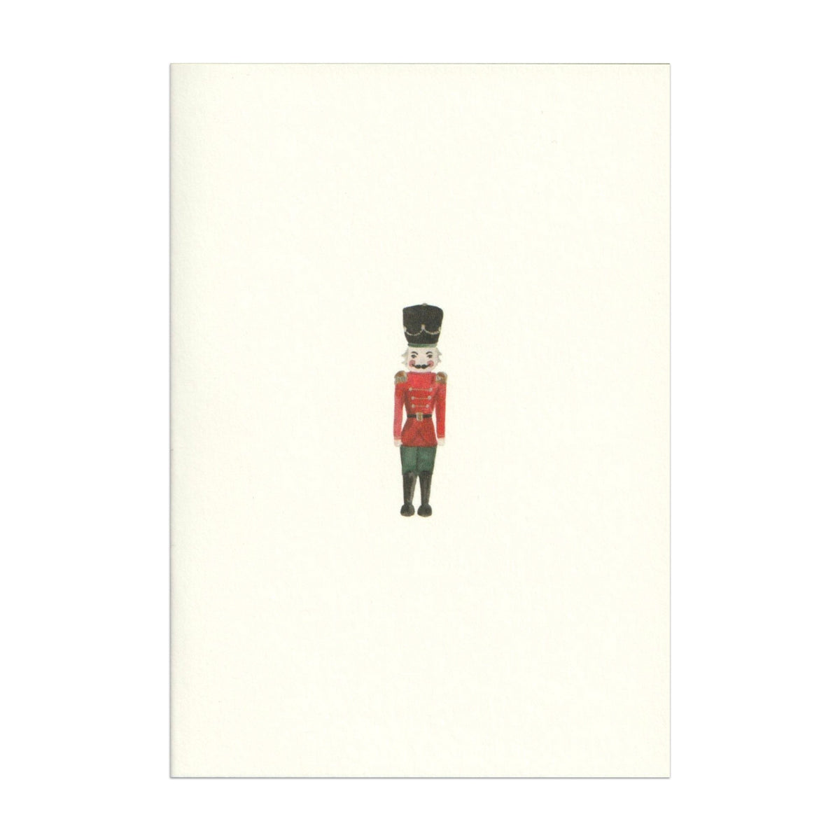 Front view of Nutcracker Cards, Set of 5 showcasing a watercolor nutcracker illustration on an off-white card