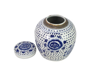 Blue and White Ming Jar with Peony Dots