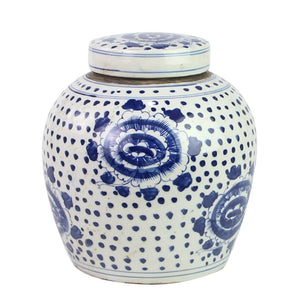 Blue and White Ming Jar with Peony Dots