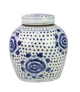 Blue and White Ming Jar with Peony Dots