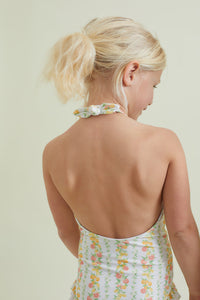Girl's Linear Citrus Ruffle Halter One Piece