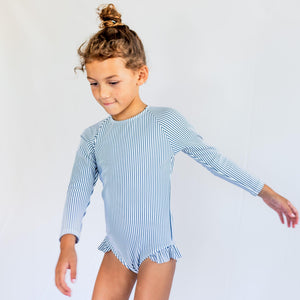 Girls Navy Stripe Rashguard One Piece