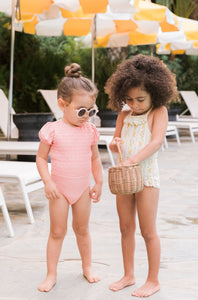 Girl's Linear Citrus Ruffle Halter One Piece