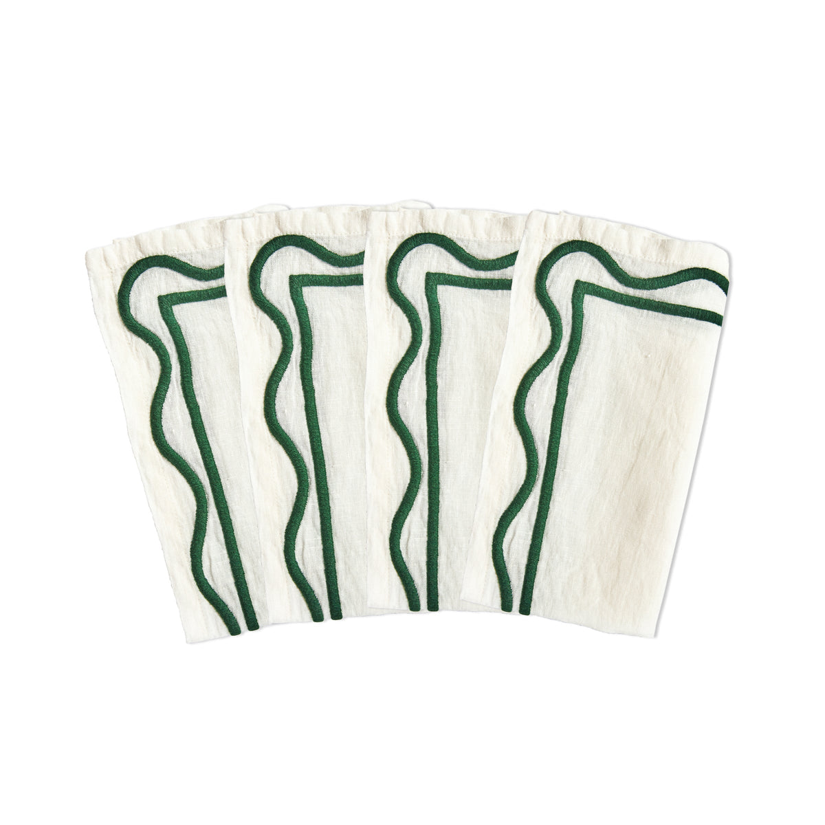Colorblock Embroidered Linen Napkins in Dark Green (Set of 4)