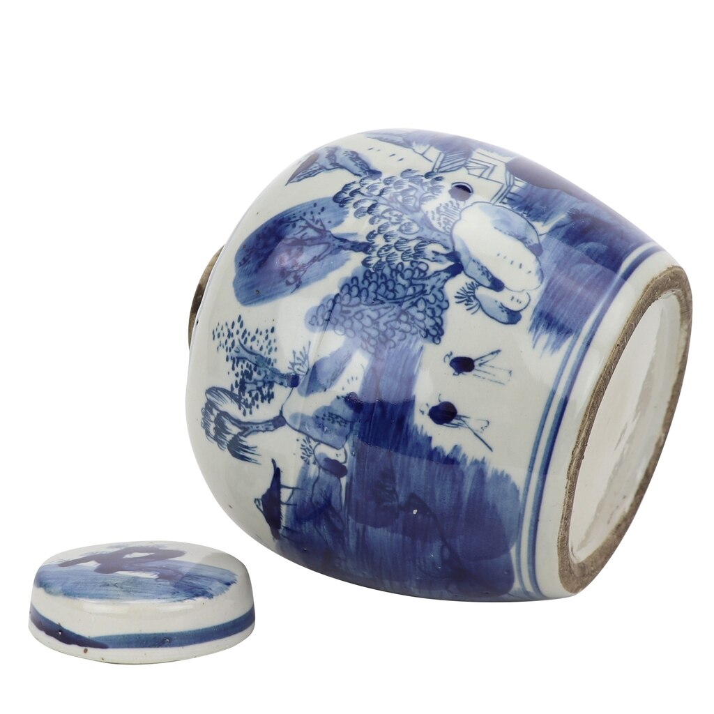 Blue and White Mini Jar with a Mountain and Tree