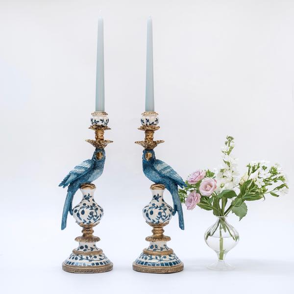 Blue Parrot Candle Holder (Pair)