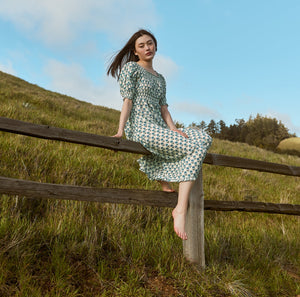 Rosie Puff Sleeve Midi Nightgown in Ivory Blue Bell Floral