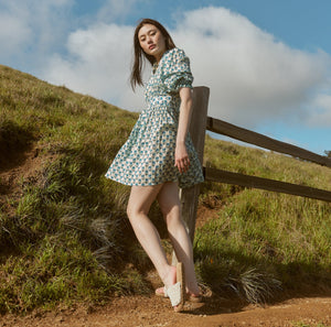 Sophia Mini Robe in Ivory Blue Bell Floral