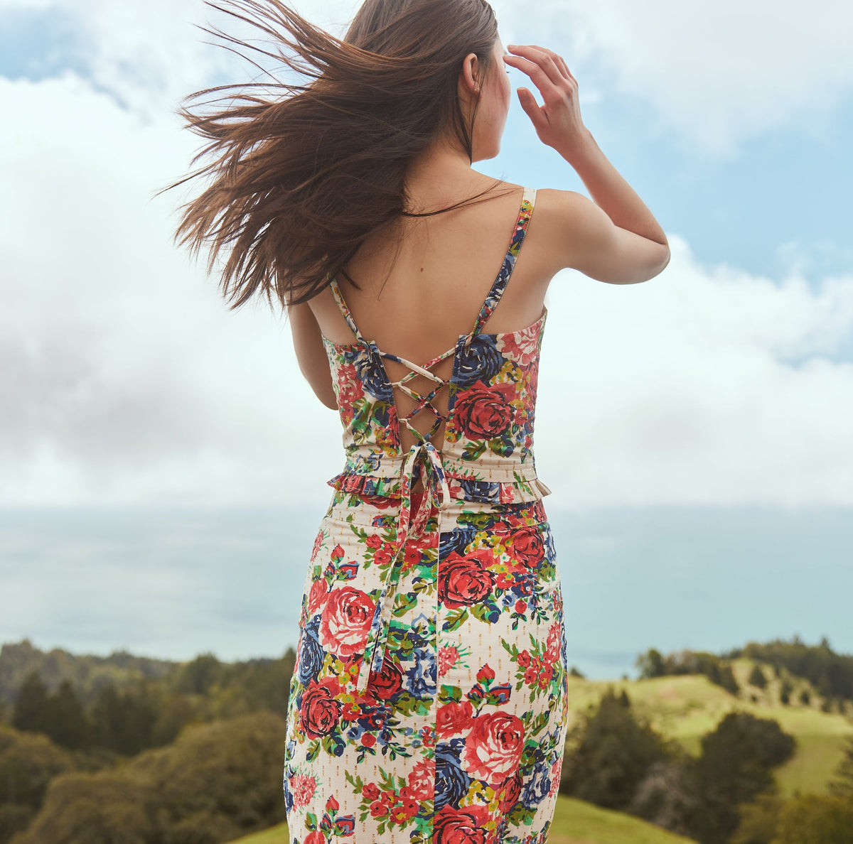 Courtney Ruffled Top in Dove White & Blooming Floral Print