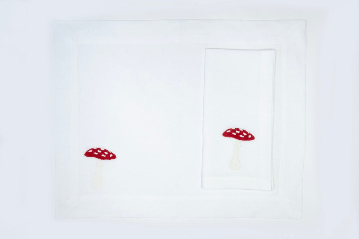 Christmas Red Mushroom Napkin  and Placemat, Set of 2