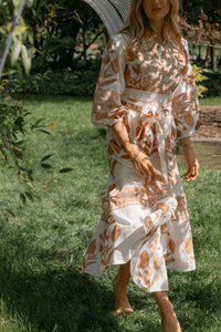 Sue Sartor Flounce Dress in Ecru Marigold