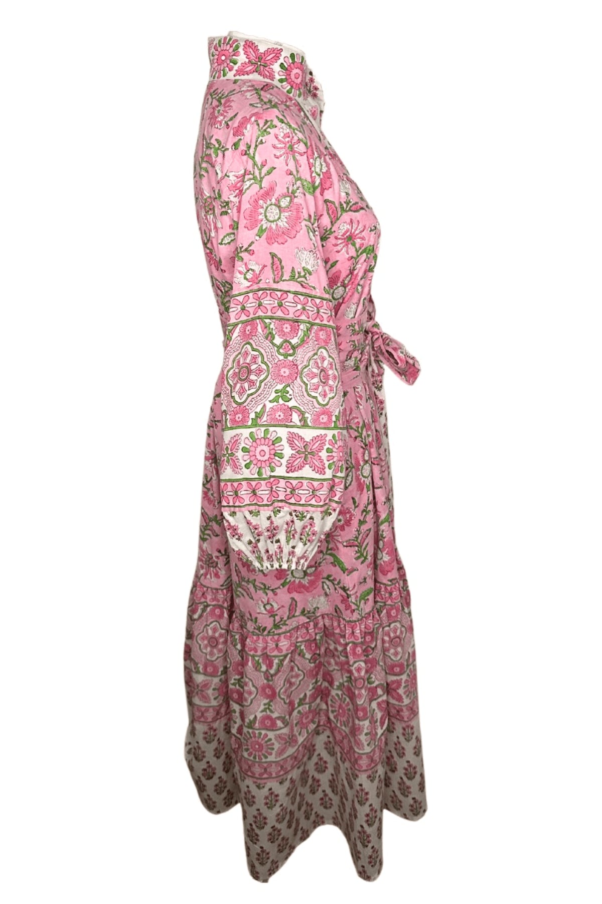Sue Sartor Flounce Dress in Pink & Green Garden Party Print