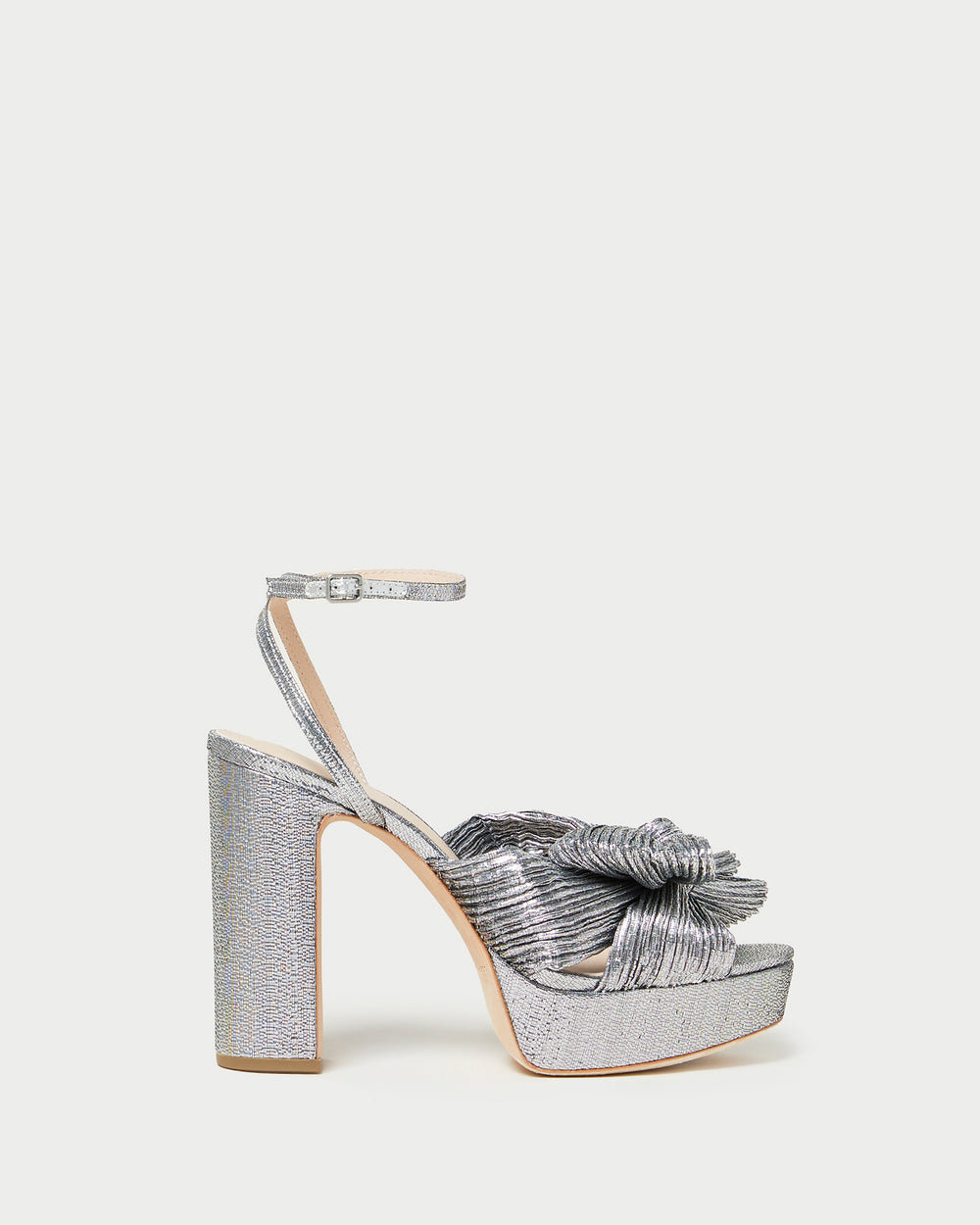 Natalia Platform Bow Heel in Dark Silver Lamé | Over The Moon