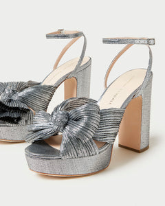 Natalia Platform Bow Heel in Dark Silver Lamé