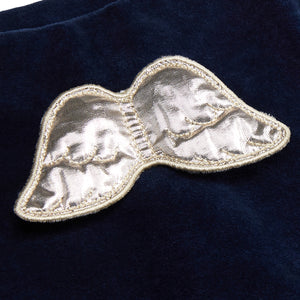 Velour Silver Angel Wing Sleepsuit in Navy