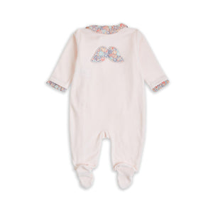 Liberty Print Wing Velour Sleepsuit in Pink