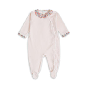 Liberty Print Wing Velour Sleepsuit in Pink
