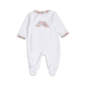 Liberty Print Wing Velour Sleepsuit in White