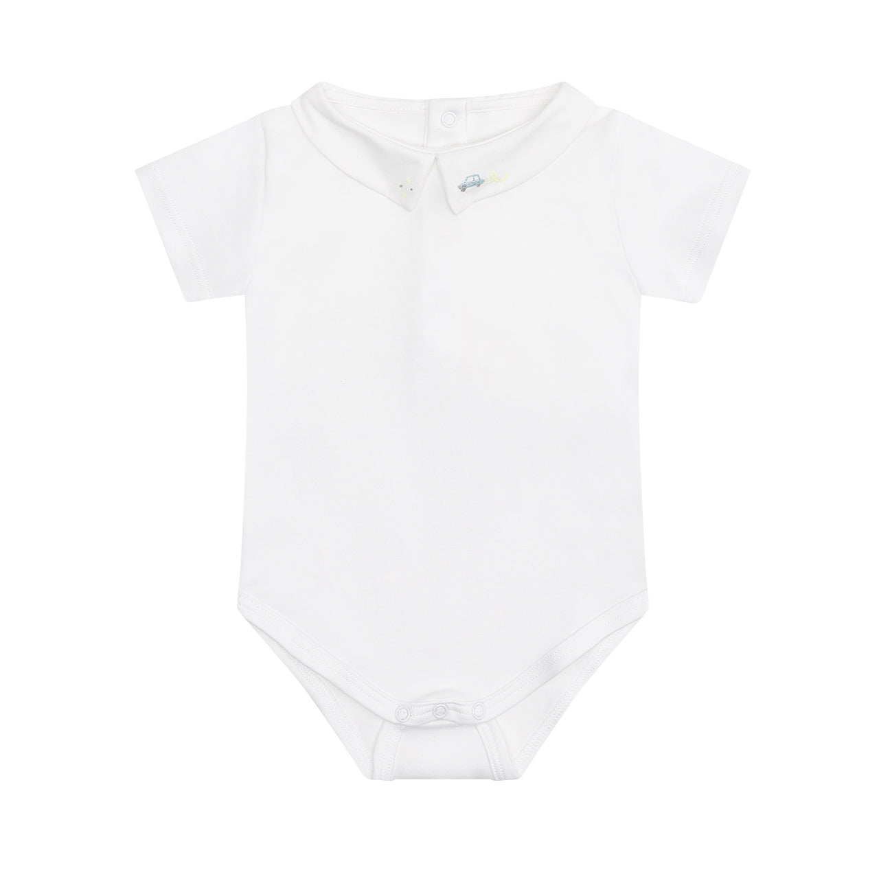 Ethan Embroidered Car Pointy Collar Onesie