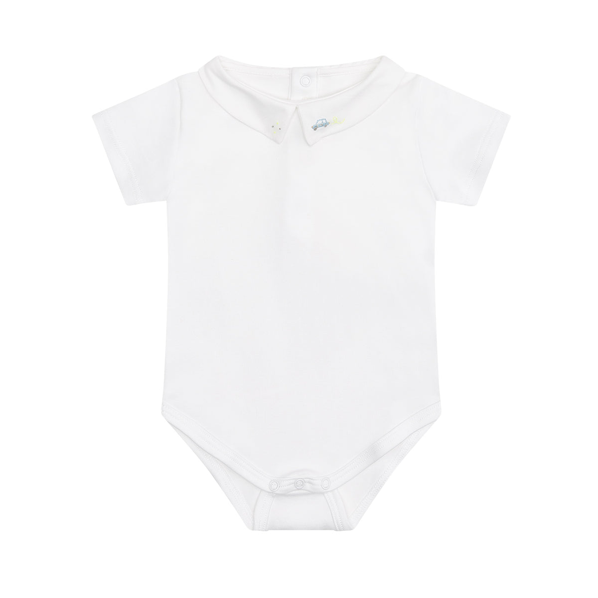 Ethan Embroidered Car Pointy Collar Onesie