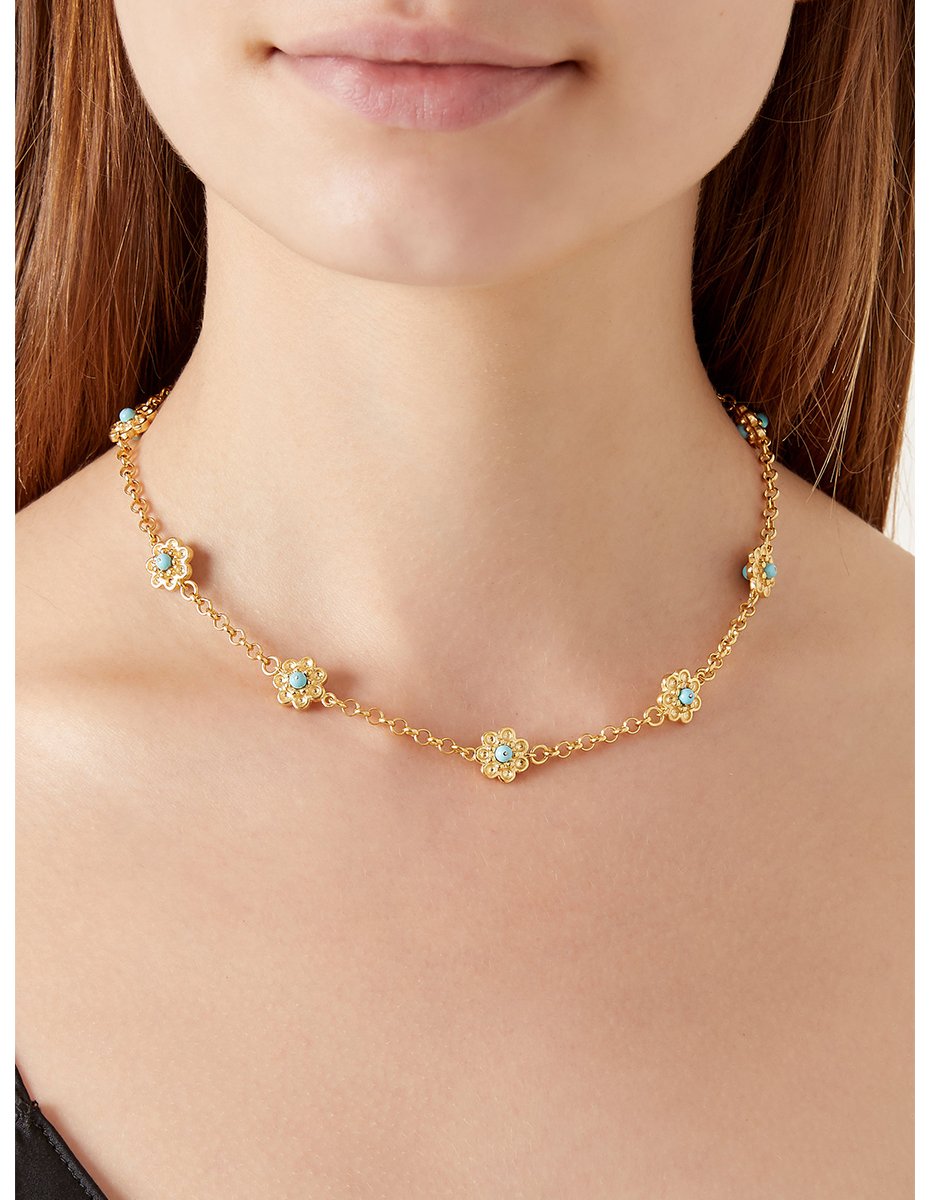 Daisy Chain Necklace in Gold & Turquoise