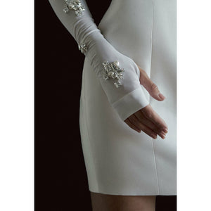 Fingerless Gloves With Jewel And Pearl Embellishments