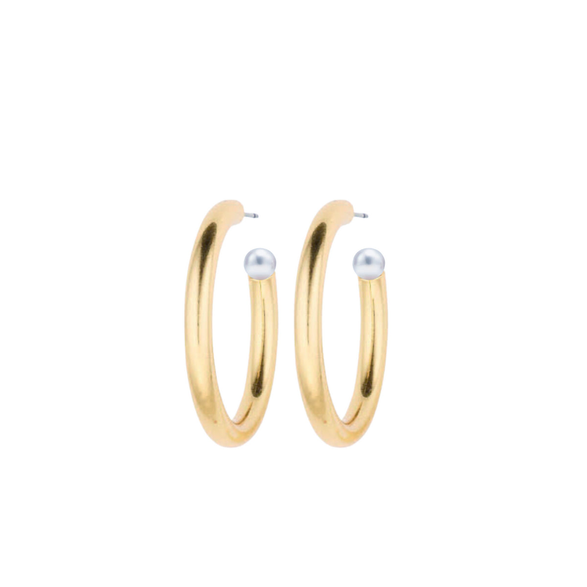 Chunky Golden Hoops and Pearl Earring