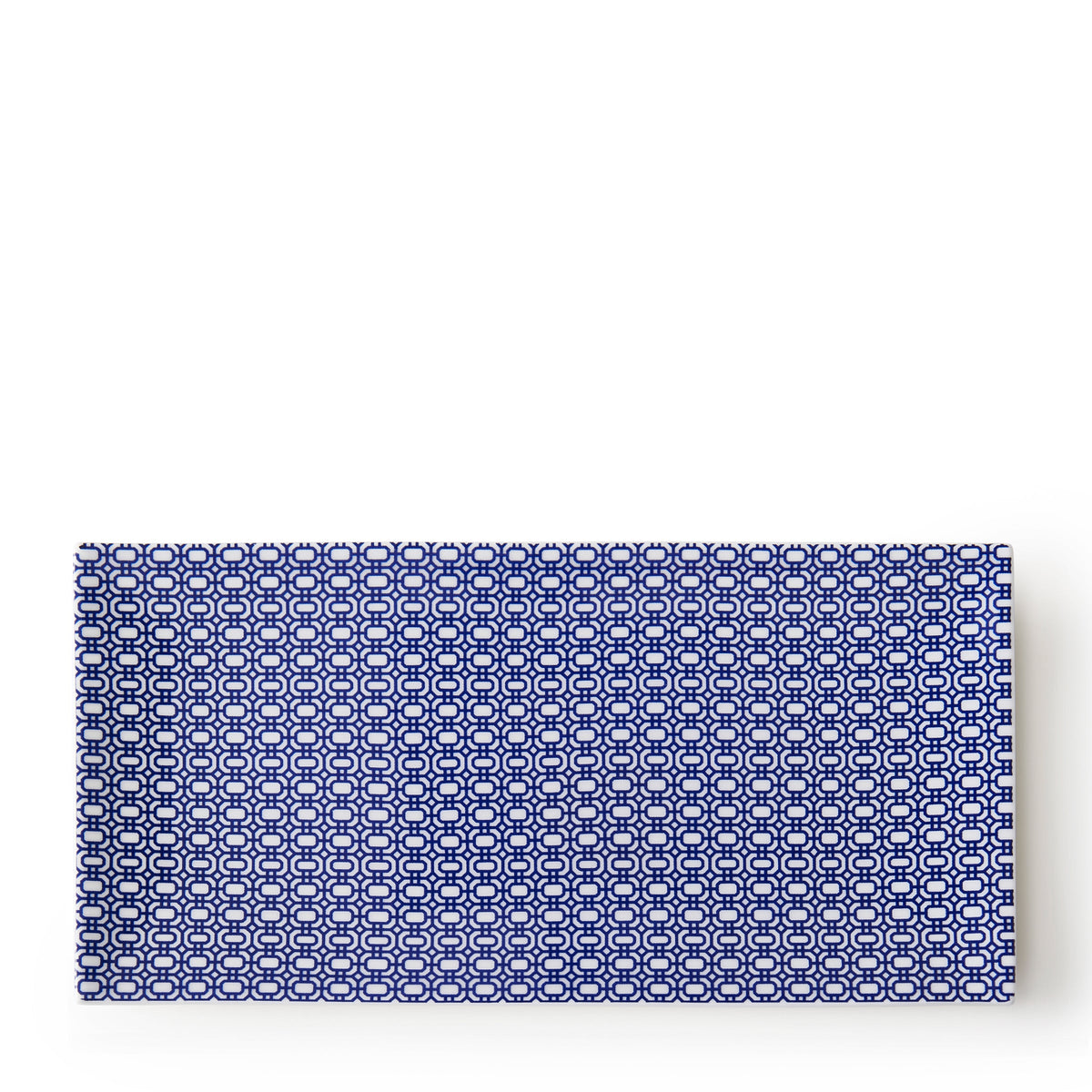 Top view of Newport Sushi Tray Large showcasing scaled-down Newport garden gate pattern on white bone china