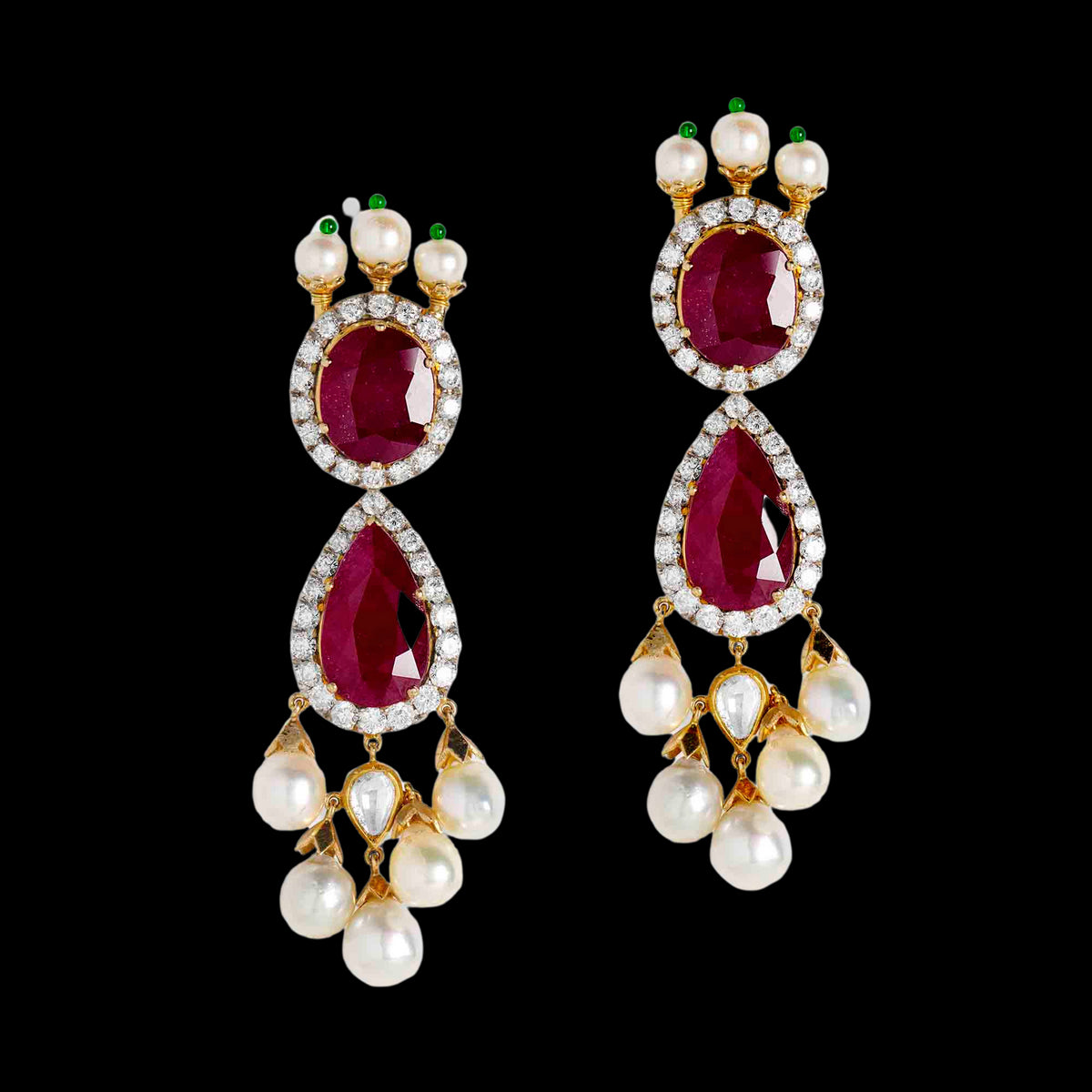 Divyansh Ruby, Diamond, and Pearl Earrings