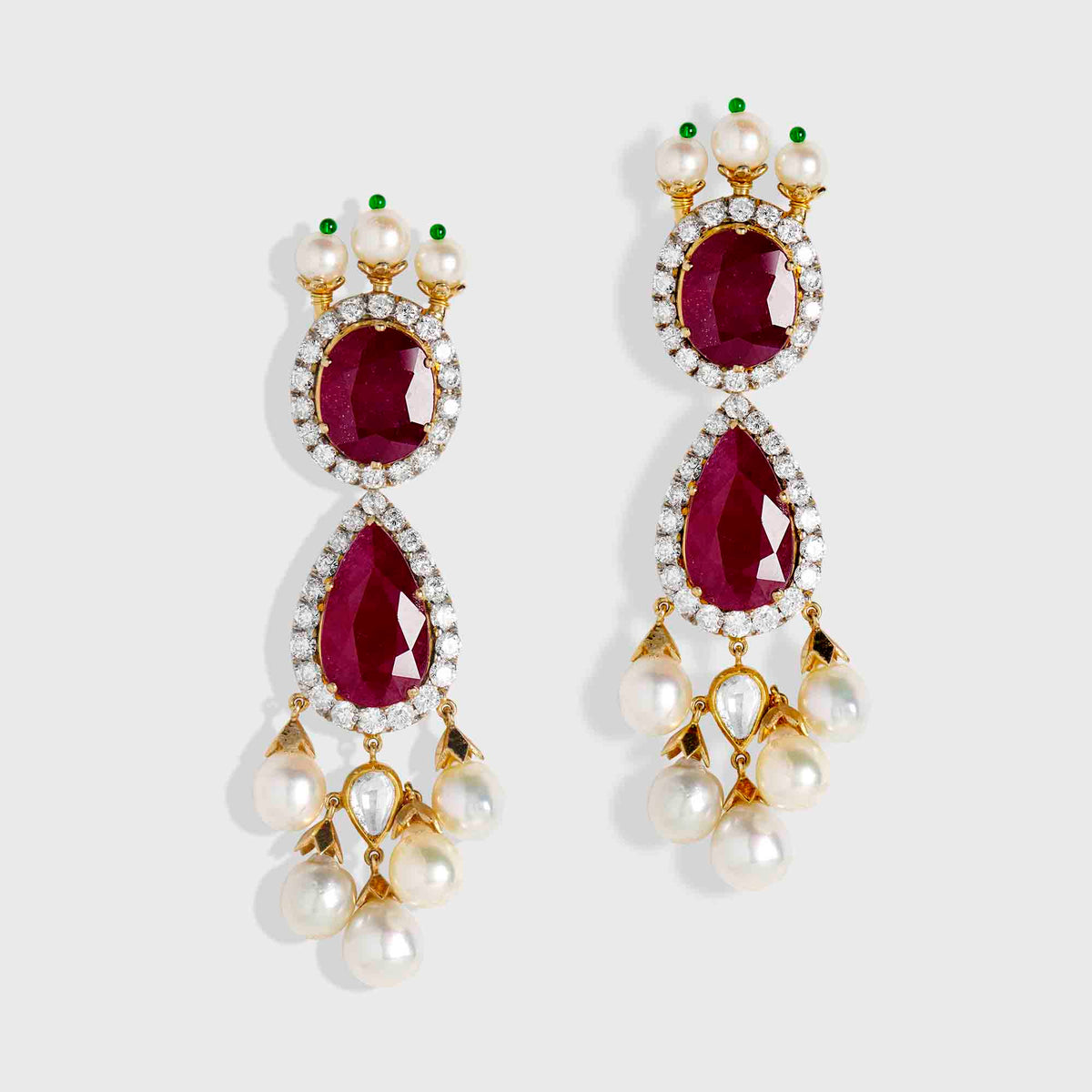 Divyansh Ruby, Diamond, and Pearl Earrings