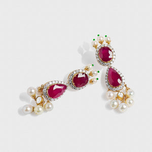 Divyansh Ruby, Diamond, and Pearl Earrings