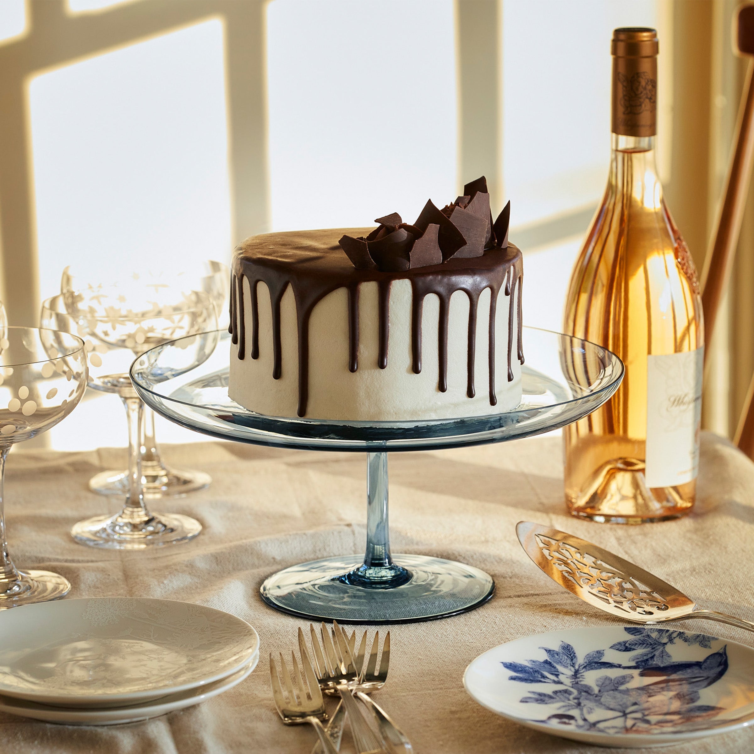 Celia ocean blue crystal cake stand from Caskata.