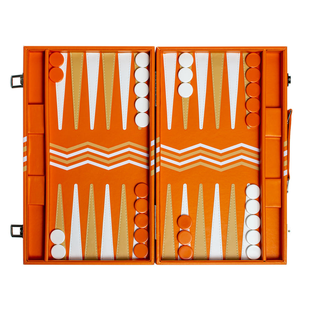 Game Backgammon, Orange Couture Leather