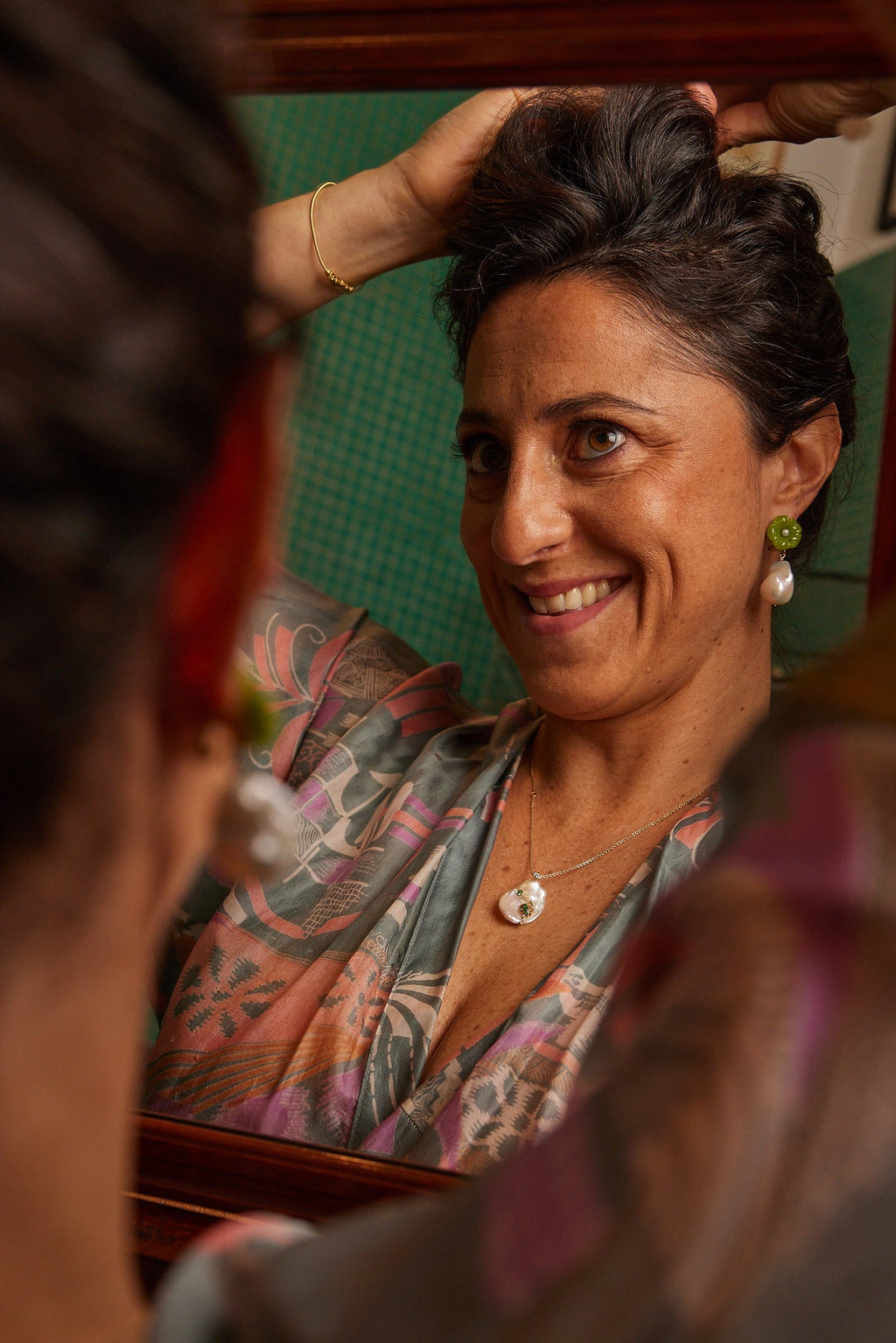 Pearl Drop Earrings in Fuchsia