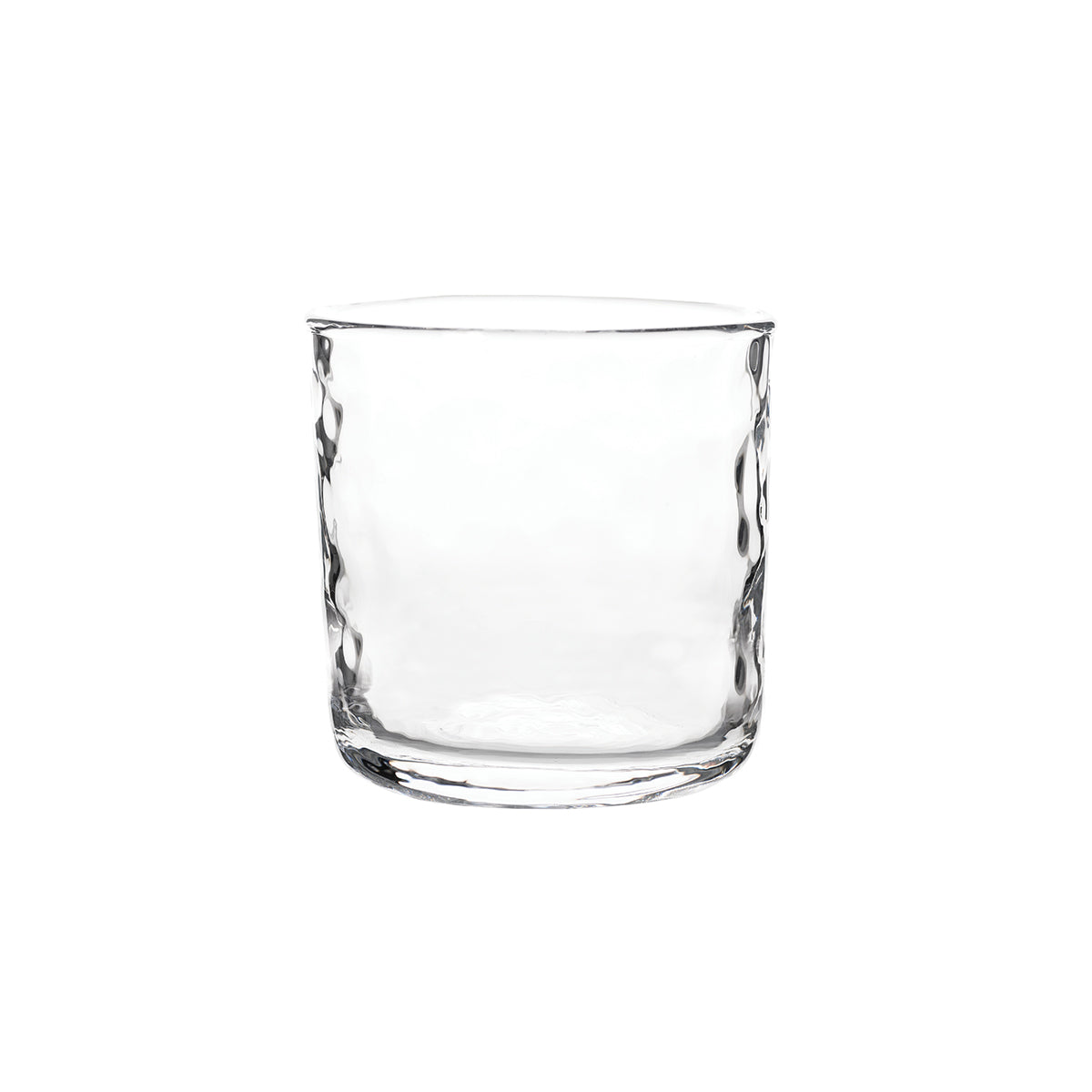 Front view of Puro Rocks Glass showcasing mouth-blown dimpled texture on clear glass with white background
