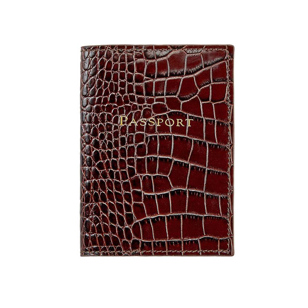 Custom Letters Embossed Crocodile Leather Passport Holder Cover