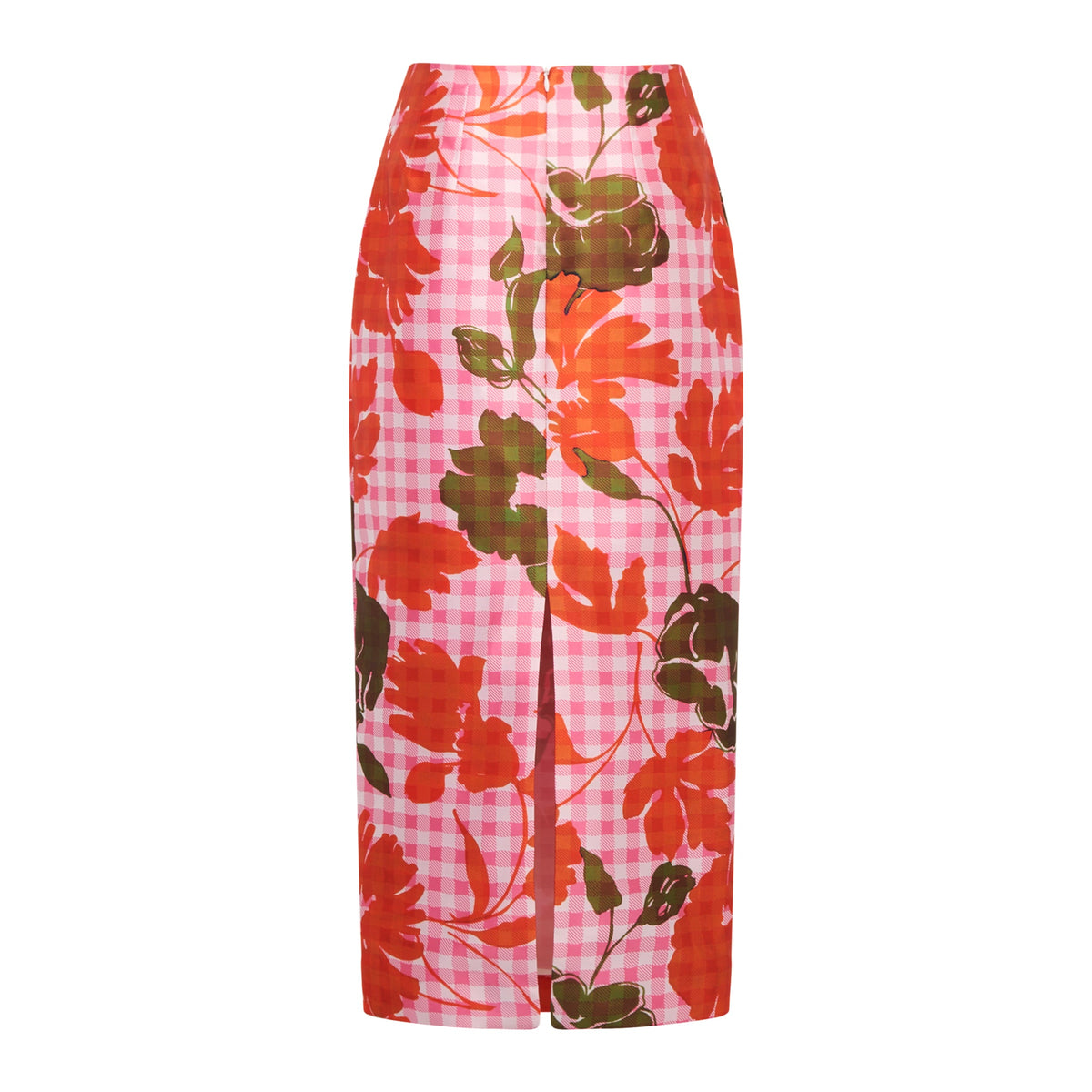 Effie Pencil Skirt in Floral Gingham Mikado